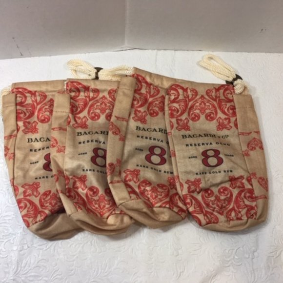 NEW 4 Bacardi Reserva Ocho Rum Drawstring Promo Liquor Bags 4x8 Collectors - Picture 1 of 8